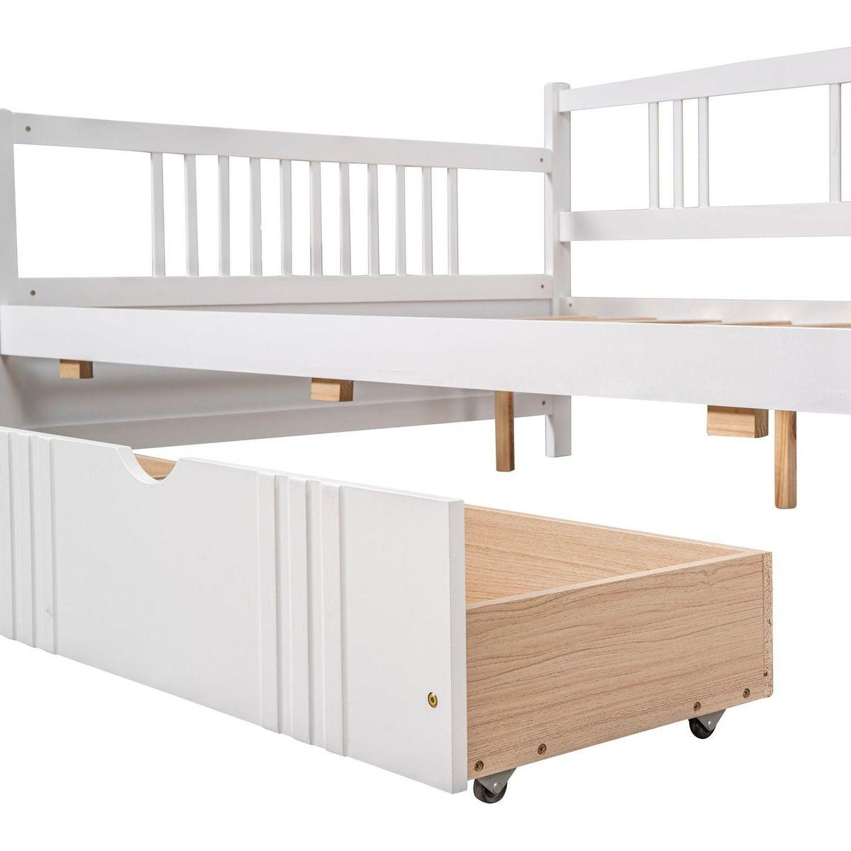 Full Size Daybed Wood Bed with Two Drawers, White - Streamdale Furniture