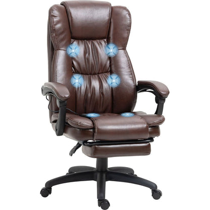 Vinsetto High Back Massage Office Chair with 6-Point Vibration, 5 Modes, Executive Chair, PU Leather Swivel Chair with Reclining Back, and Retractable Footrest, Brown