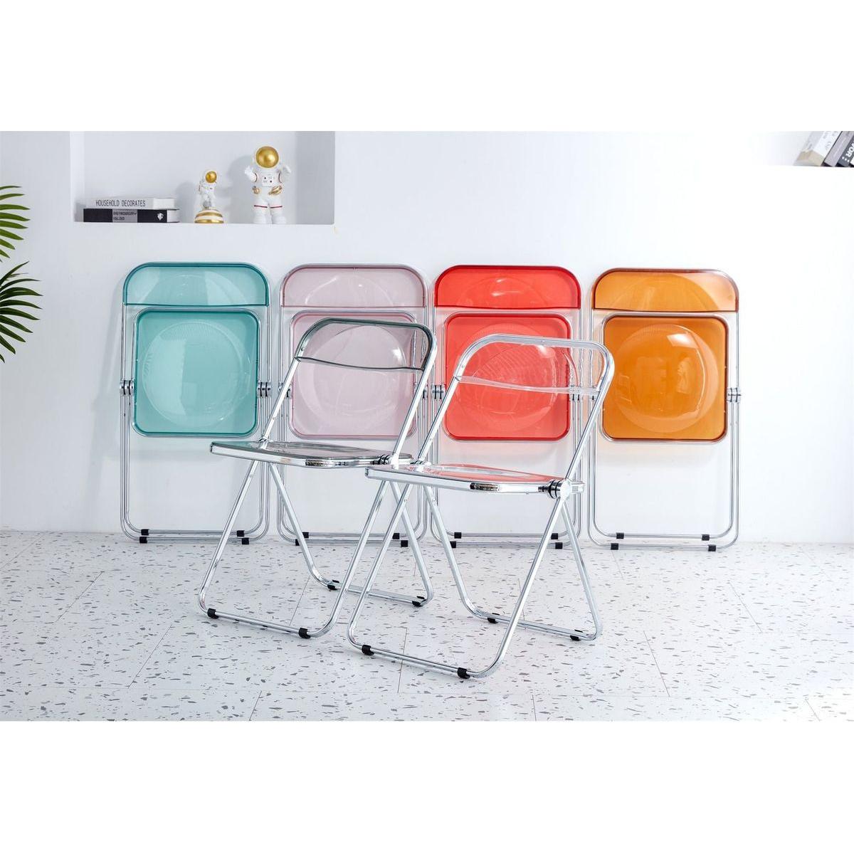 RED Clear Transparent Folding Chair Chair Pc Plastic Living Room Seat