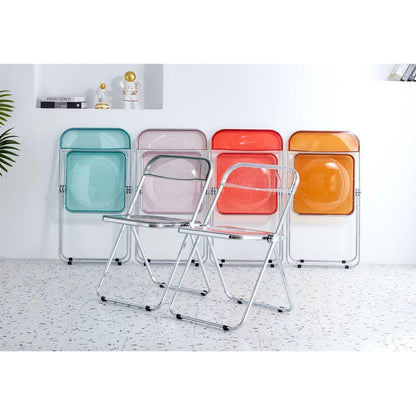 RED Clear Transparent Folding Chair Chair Pc Plastic Living Room Seat