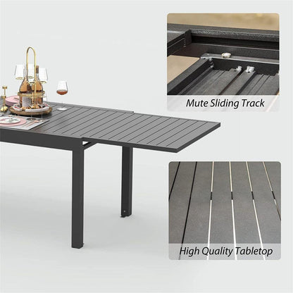 Patio Dining Expandable Table, Metal Aluminum Outdoor Table for 6-8 Person Rectangular Table for Garden Lawn Porch Bistro (Black, 1 Table)