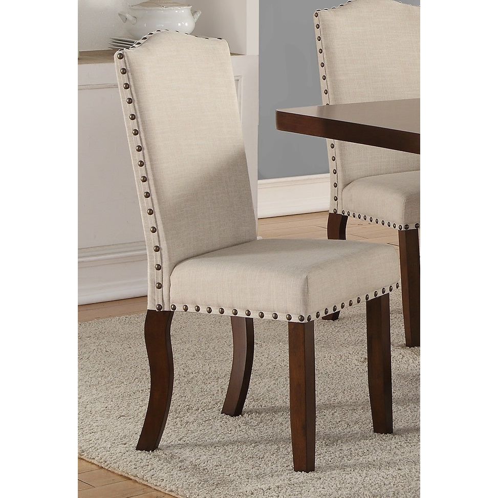 Classic Cream Upholstered Cushion Chairs Set of 2pc Dining Chair Nailheads Solid wood Legs Dining Room