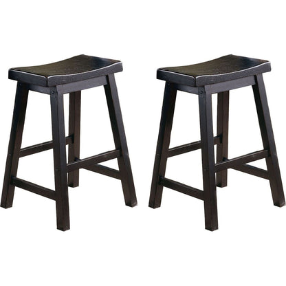 Black Finish 24-inch Counter Height Stools Set of 2pc Saddle Seat Solid Wood Casual Dining Home Furniture