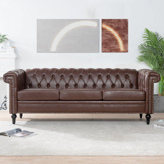 83.66 Inch Width Traditional Square Arm removable cushion 3 seater Sofa - Streamdale Furniture