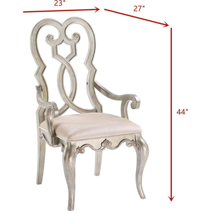 Esteban Arm Chair (Set-2) in Ivory Velvet & Antique Champagne Finish