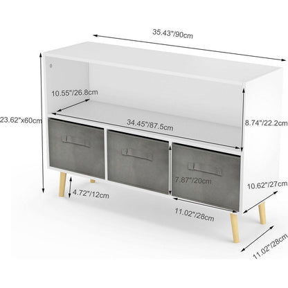 Kids bookcase with Collapsible Fabric Drawers, Children's Book Display, Toy Storage Cabinet Organizer, White/Gray
