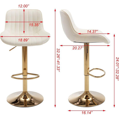 Chrome Footrest and Base Swivel Height Adjustable Mechanical Lifting Velvet + Golden Leg Simple Bar Stool, Set of 2, Ivory - Streamdale Furniture