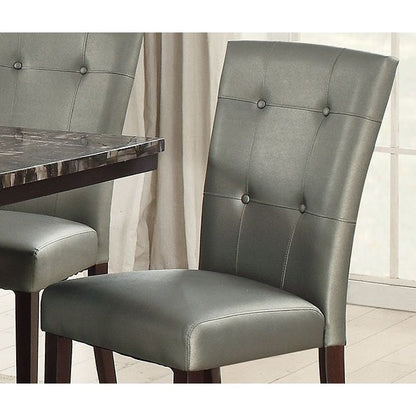 Modern Parson Chairs Silver Faux Leather Tufted Set of 2 Side Chairs Dining Seatings