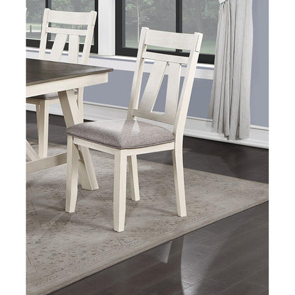 Dining Room Furniture Set of 2 Chairs Gray Fabric Cushion Seat White Clean Lines Side Chairs