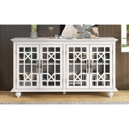 Sideboard with Adjustable Height Shelves, Metal Handles, and 4 Doors for Living Room, Bedroom, and Hallway (Antique White)