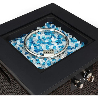 Wicker Fire Pit Column with Glass Wind Guard