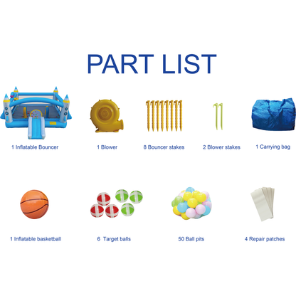 Multifunctional Jump 'n Slide Inflatable Bouncer for Kids Complete Setup with Blower - 198" x 180" Play Area - 96" Tall