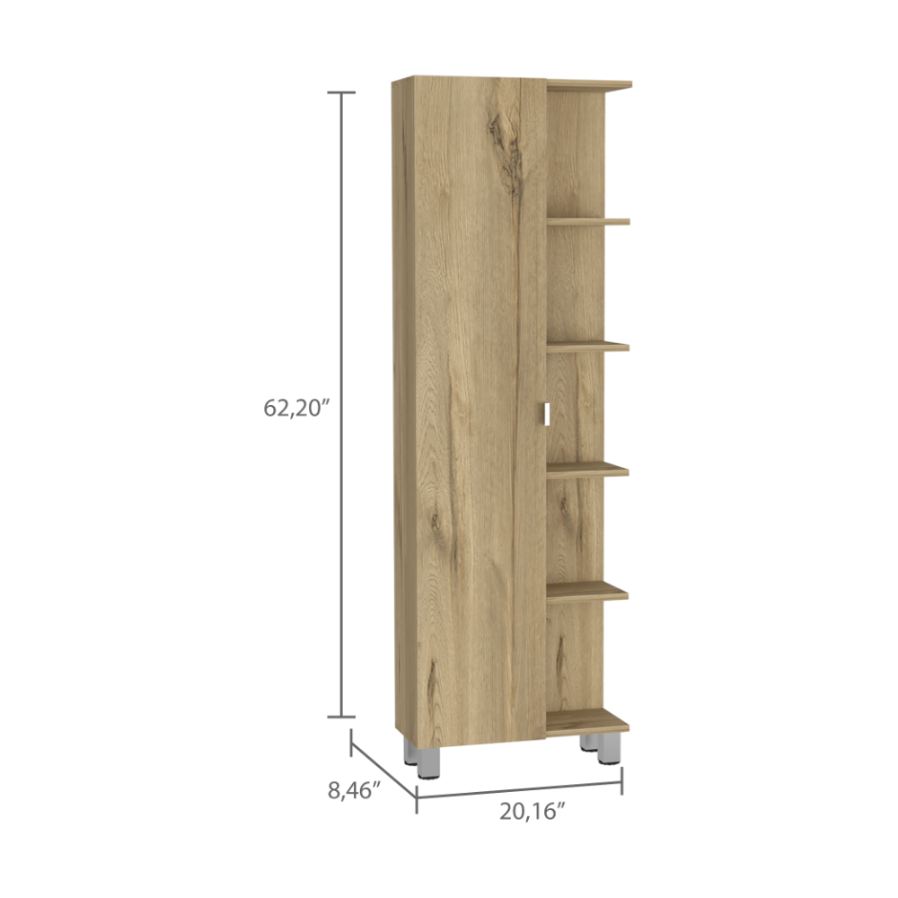 Urano Mirror Linen Cabinet, Four Interior Shelves, Five External Shelves -Light Oak