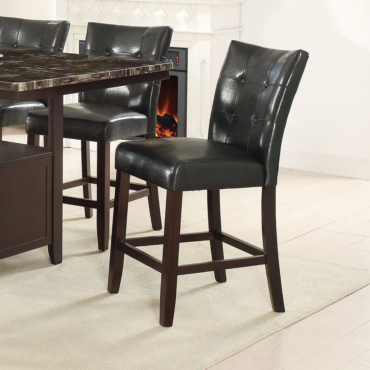 Leather Upholstered High Dining Chair, Black (Set of 2)