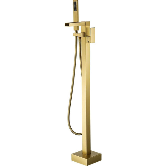 Bathtub Faucet Waterfall Tub Filler Floor Mount Brass Single Handle Bathroom Faucets with Hand Shower