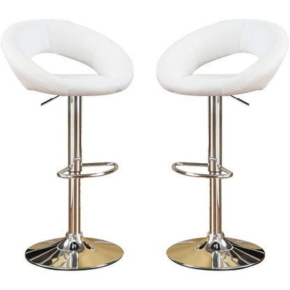 White Faux Leather Stool Adjustable Height Chairs Set of 2 Chair Swivel Design Chrome Base PVC Dining Furniture