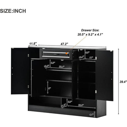 Sleek and Modern Shoe Cabinet with Adjustable Shelves, Minimalist Shoe Storage Organizer with Sturdy Top Surface, Space-saving Design Side Board for Various Sizes of Items, Black