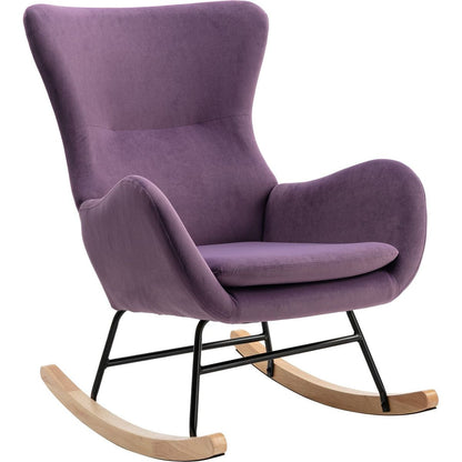 Velvet Fabric Padded Seat Rocking Chair With High Backrest And Armrests