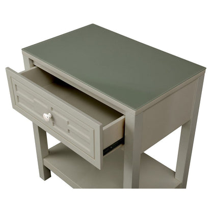 Dylan Taupe Wooden End Side Table Nightstand with Glass Top and Drawer