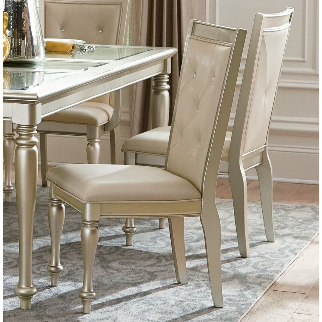 Traditional Design Silver Finish Dining Side Chairs 2pc Set Wood Frame Crystal Button-Tufted Back