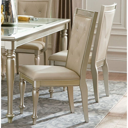 Traditional Design Silver Finish Dining Side Chairs 2pc Set Wood Frame Crystal Button-Tufted Back