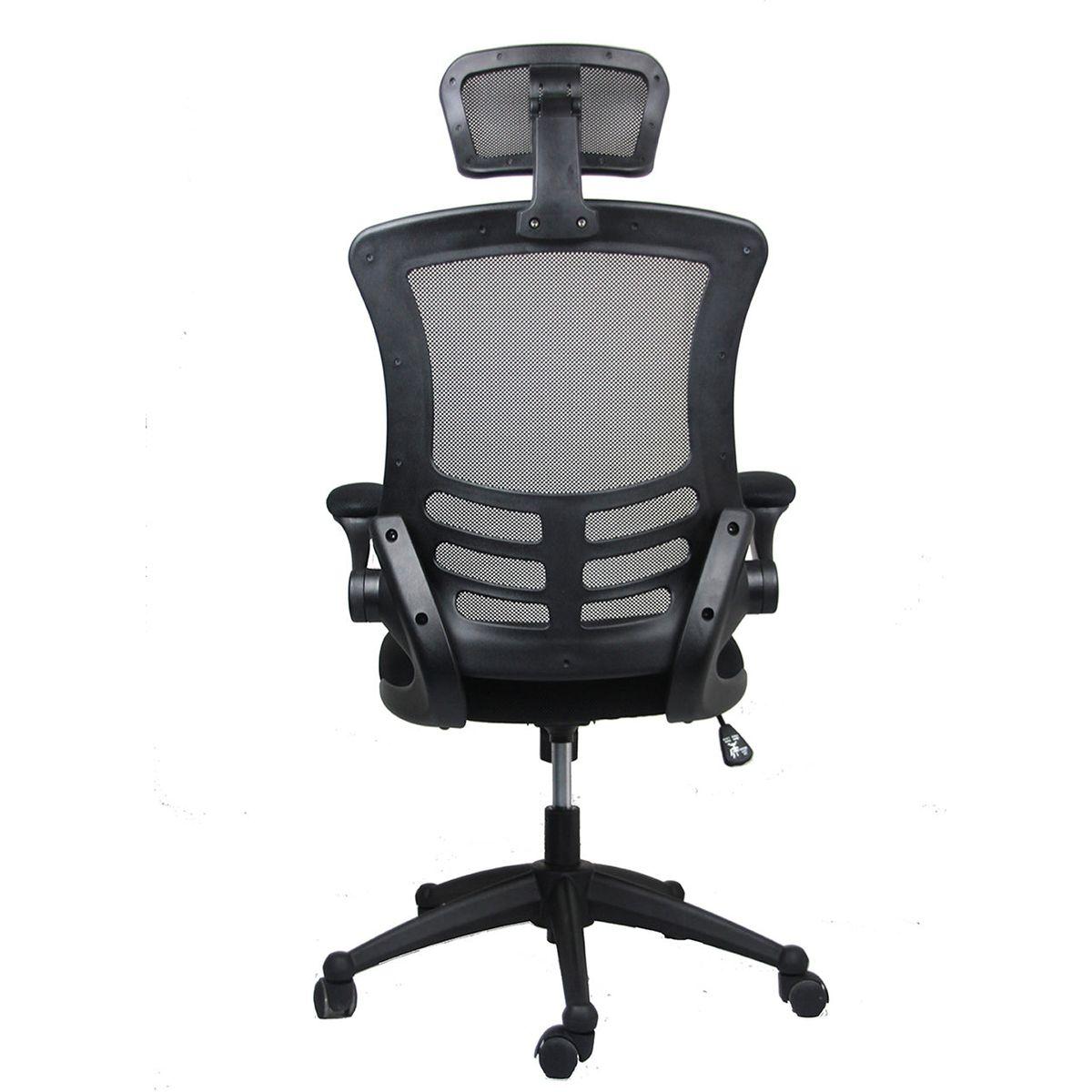 Modern High-Back Mesh Executive Office Chair with Headrest and Flip-Up Arms, Black