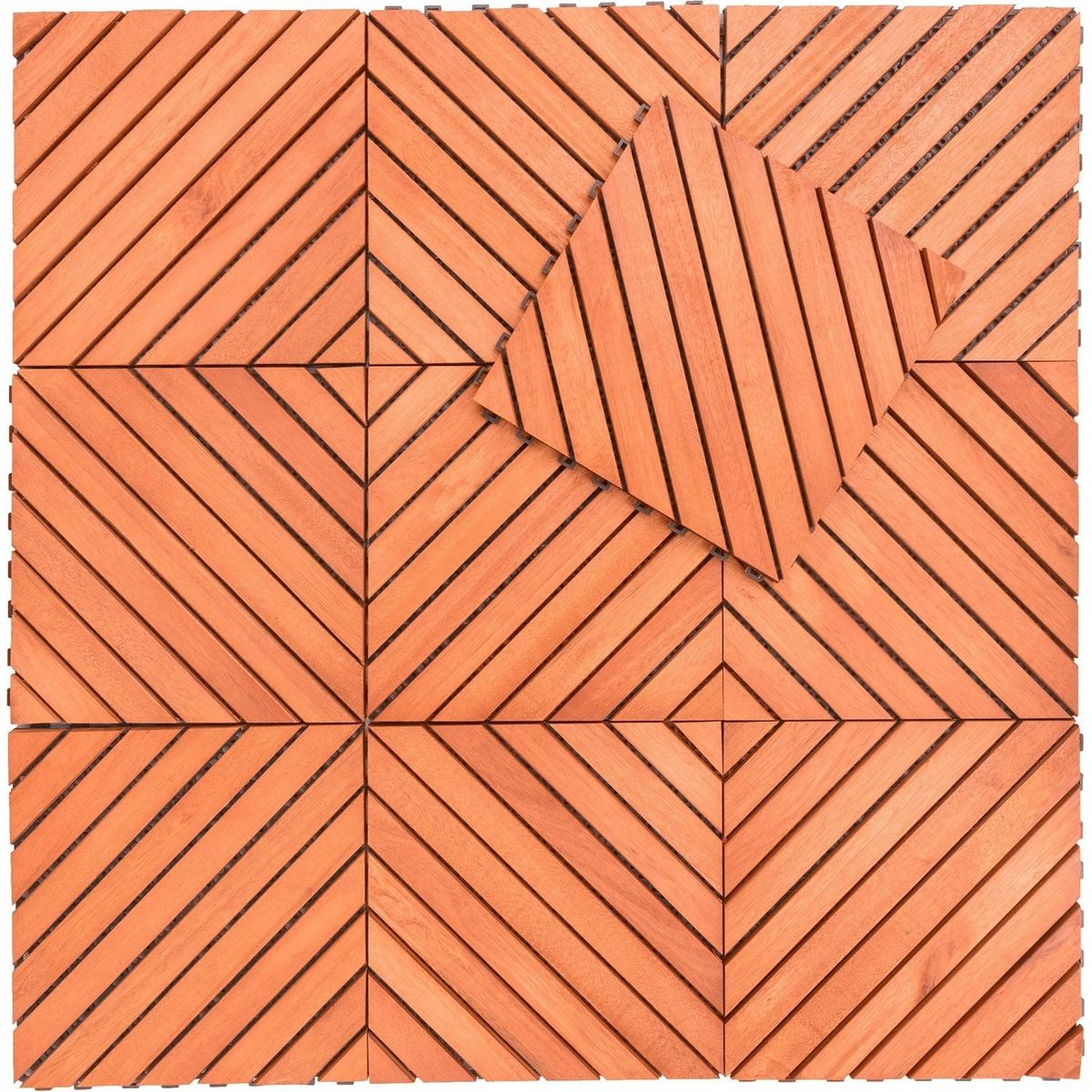 Outdoor Patio 12-Diagonal Slat Eucalyptus Interlocking Deck Tile (Set of 10 Tiles)