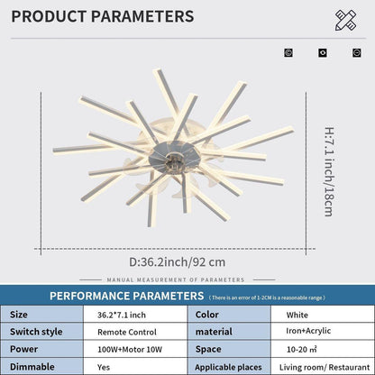 36In Ceiling Fan with Lights Remote Contro Dimmable LED,6 Gear Wind Speed Fan Light