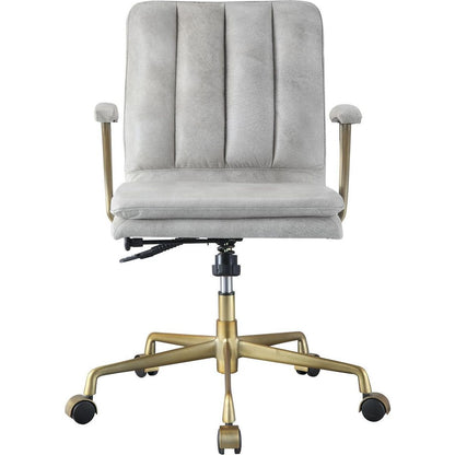 Damir Office Chair, Vintage White Top Grain Leather & Gold