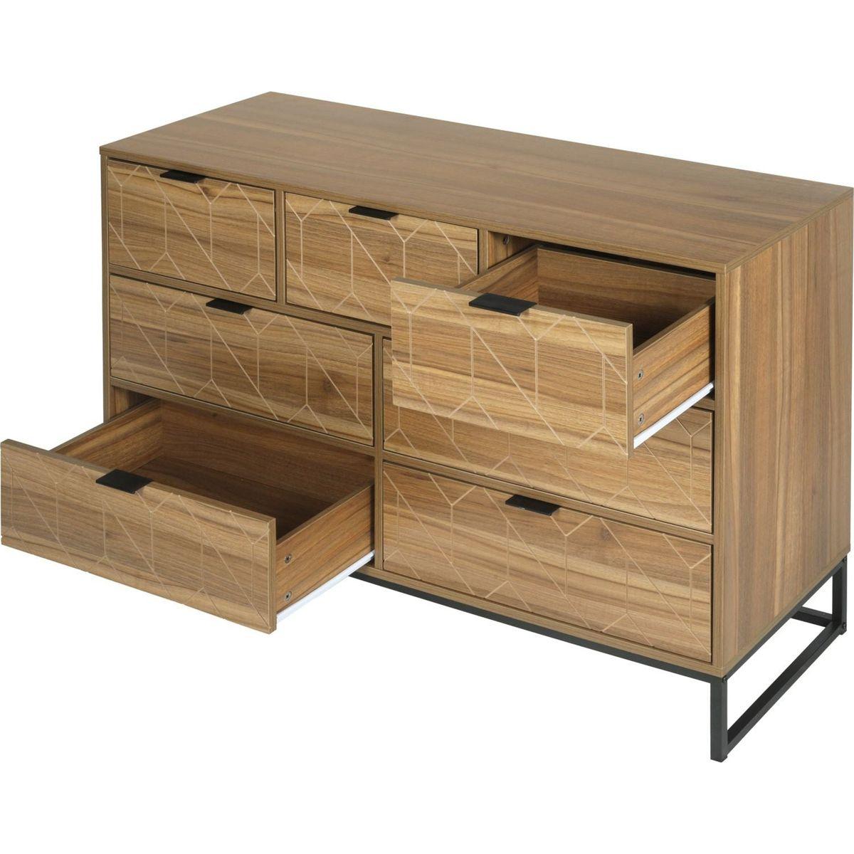 Modern 7 Drawer Dresser Wood Cabinet (Walnut)