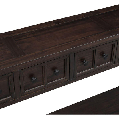 Rustic Entryway Console Table, 60" Long Sofa Table with two Different Size Drawers and Bottom Shelf for Storage (Espresso)
