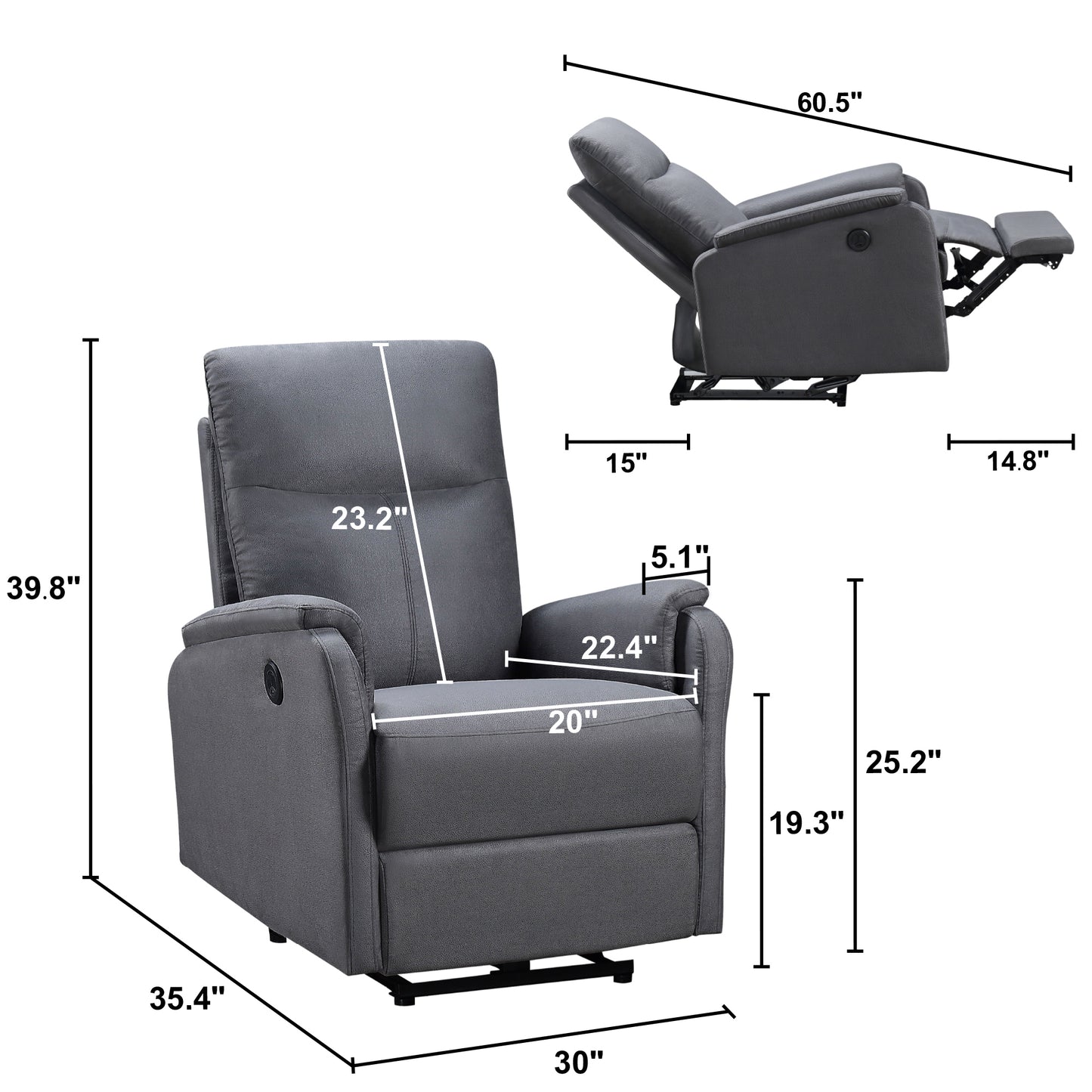 Hot selling For 10 Years, Power Recliner Chair With USB Charge port, Recliner Single Chair For Living Room, Bed Room