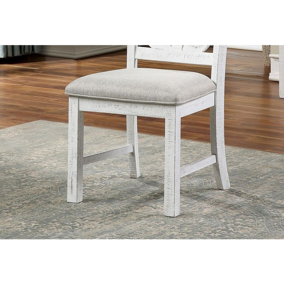 Lavish Design Distressed White 2pcs Dining Chairs Only, Gray Padded Fabric Seat Dining Room Kitchen Furniture Solid wood decorative Back