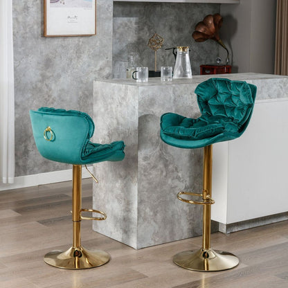 Swivel Bar Stools Set of 2, Velvet Counter Height Adjustable Barstools, Dining Bar Chairs Upholstered Modern Bar Stool for Kitchen Island, Cafe, Bar Counter, Dining RoomGreen)