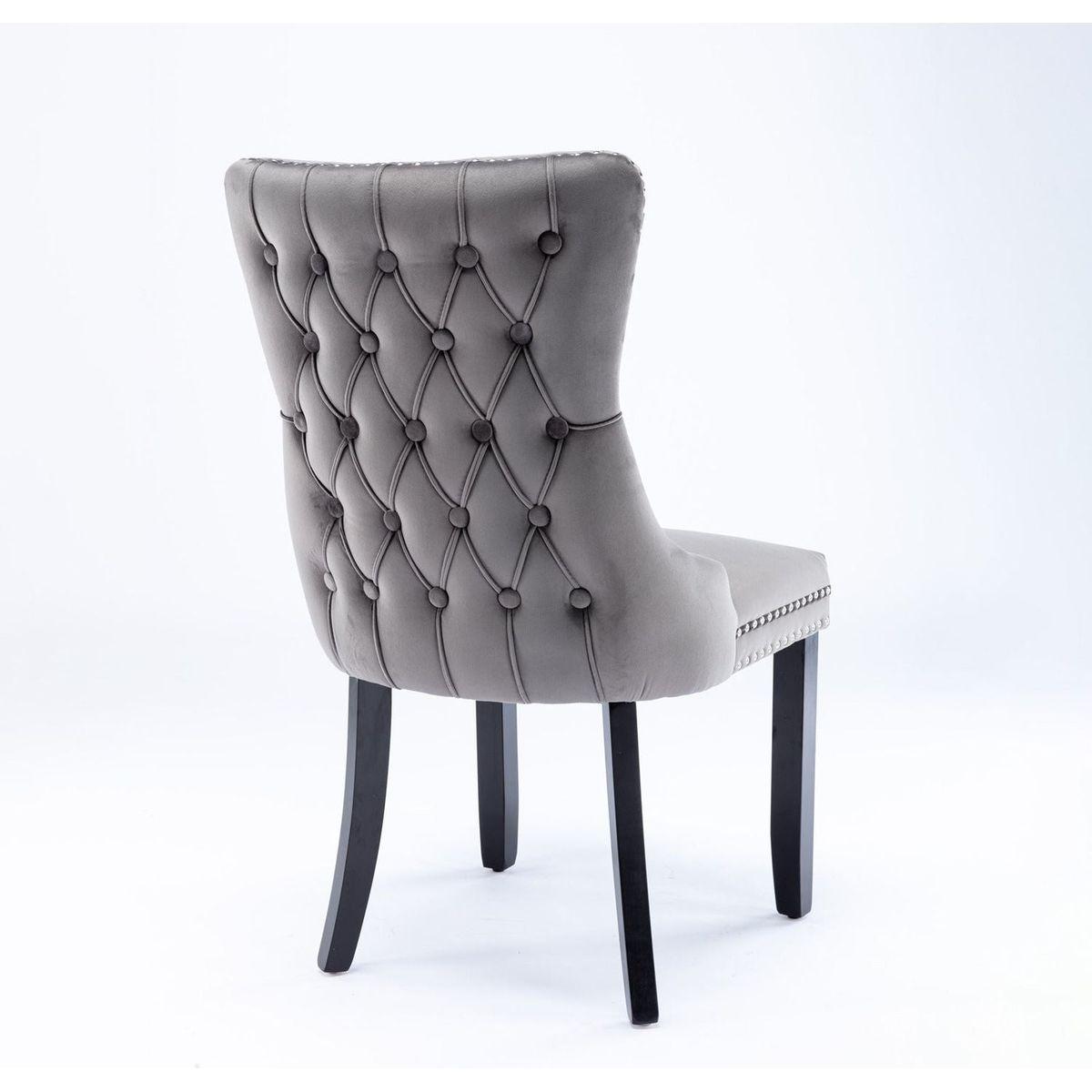 Upholstered Wing-Back Dining Chair with Backstitching Nailhead Trim and Solid Wood Legs, Set of 2, Gray, 8809GY, KD