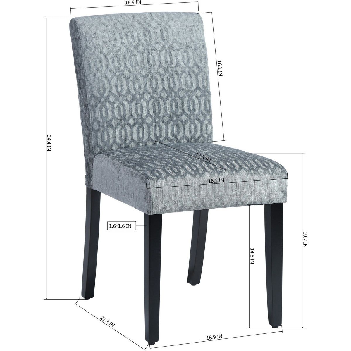 Upholstered Dining Chairs Set of 2 Modern Dining Chairs with Solid Wood Legs, Grey