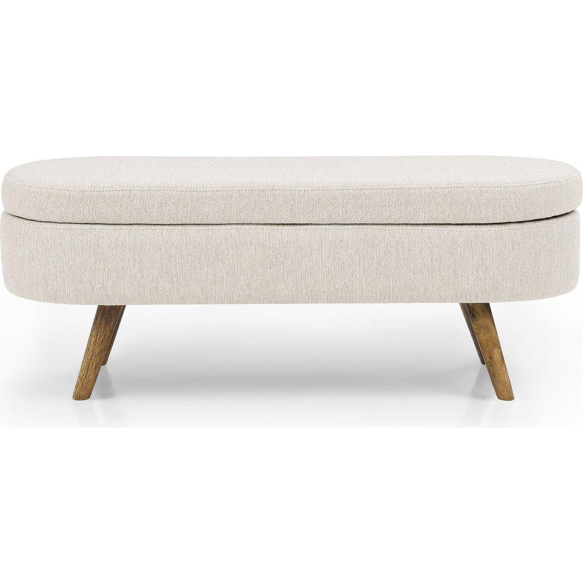 Ottoman Oval Storage Bench, Rubber Wood Legs, Beige 3.5"16"16"