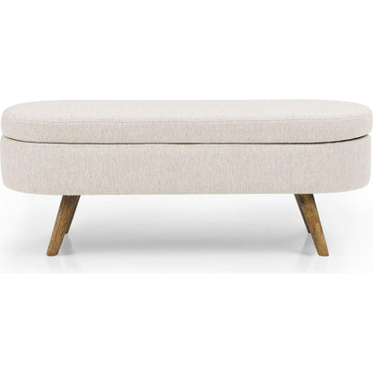 Ottoman Oval Storage Bench, Rubber Wood Legs, Beige 3.5"16"16"