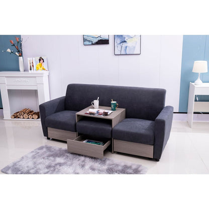 double armrests with coffee table and drawers 77.9" gray chenille living room apartment studio sofa