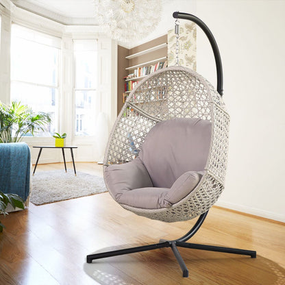 Large Hanging Egg Chair with Stand & UV Resistant Cushion Hammock Chairs with C-Stand for Outdoor