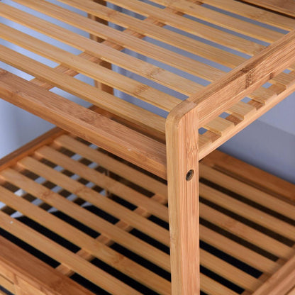 Bathroom Laundry Basket Bamboo Storage Basket with 2-tier Shelf 17.32 x 13 x 37.8 inch - Streamdale Furniture