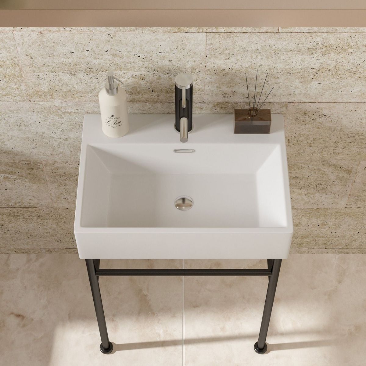 24" Bathroom Console Sink with Overflow, Ceramic Console Sink White Basin Black Legs