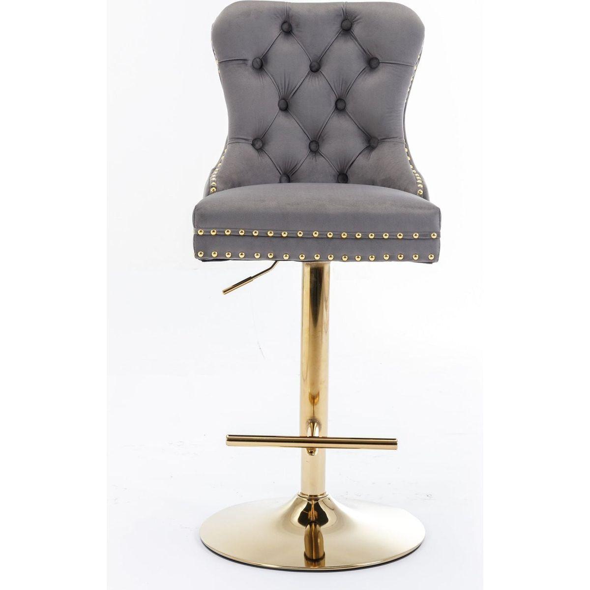 Thick Golden Swivel Velvet Barstools Adjusatble Seat Height from 25-33 Inch, Modern Upholstered Bar Stools with Backs Comfortable Tufted for Home Pub and Kitchen Island (Gray, Set of 2)