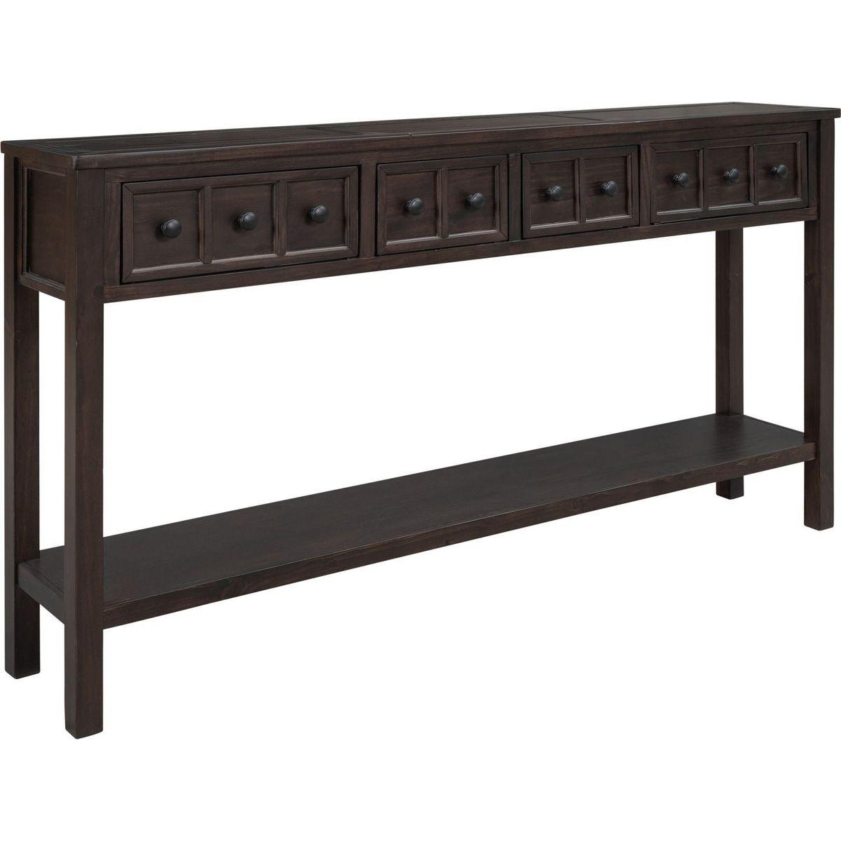 Rustic Entryway Console Table, 60" Long Sofa Table with two Different Size Drawers and Bottom Shelf for Storage (Espresso)