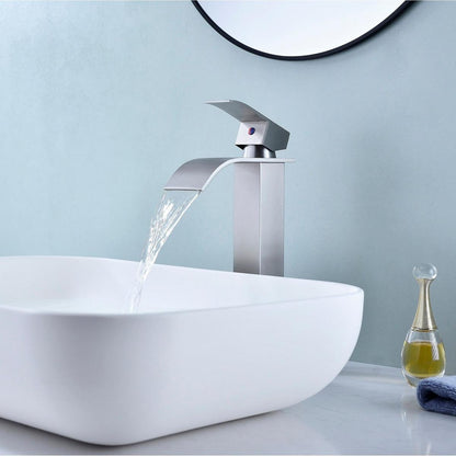 Waterfall Spout Bathroom Faucet, Single Handle Bathroom Vanity Sink Faucet