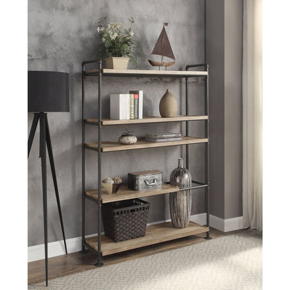 Brantley Bookshelf w/5 Shelves in Oak & Sandy Black Finish AC00758