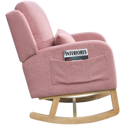 27.5" W Modern Accent High Back Living Room Casual Armchair Rocker with One Lumbar Pillow, Two Side Pockets, Teddy.