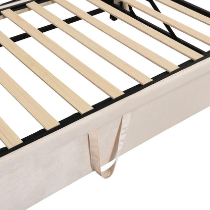 Twin Size Upholstered daybed with Extendable Trundle, Beige - Streamdale Furniture