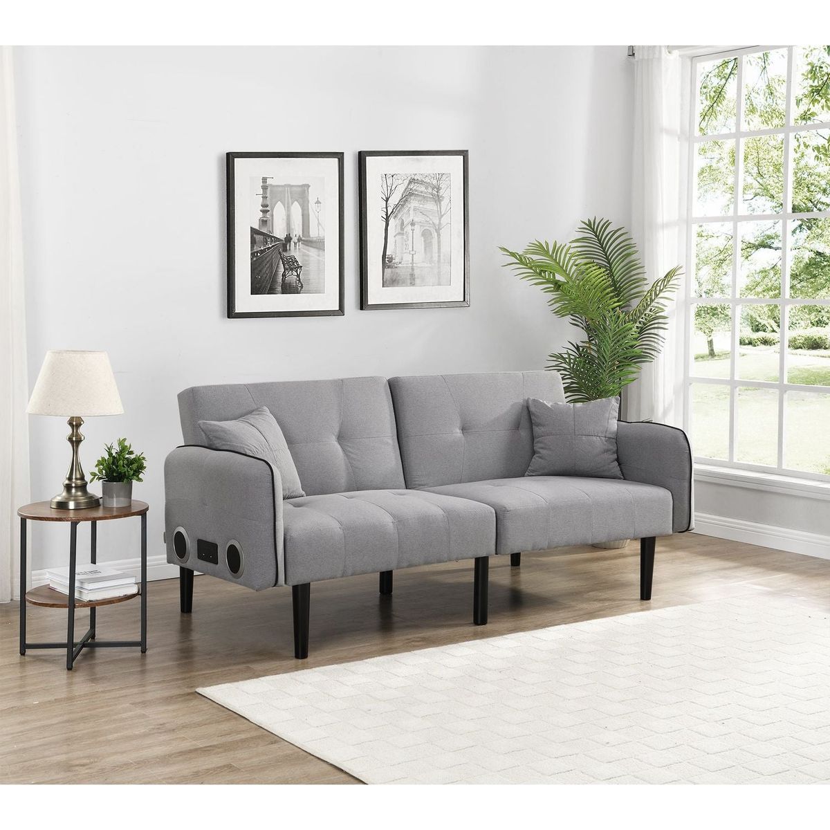 Folding Ottoman Sofa Bed with stereo (Gray)