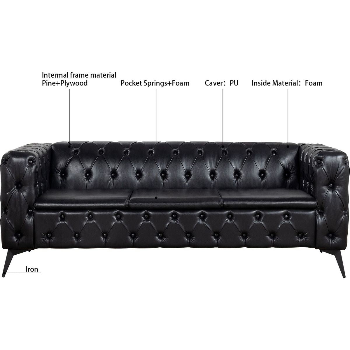 84.06 Inch Width Traditional Square Arm removable cushion 3 seater Sofa